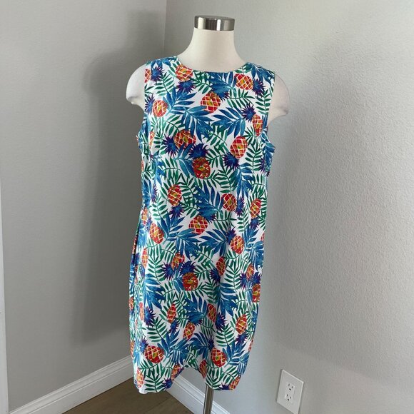 Tabitha Webb Womens 12 Pineapple Tropical Leaf Print Sleeveless Sheath Dress - Picture 1 of 11